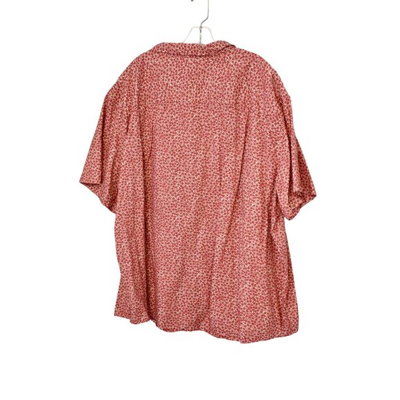 AMZN Essentials Red Floral Short Sleeve Button Front Shirt Big and Tall Size 4XL - Picture 2 of 6